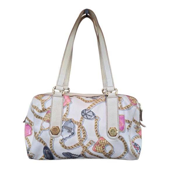 Gucci Charmy Boston Pink Cream Satin Leather Trim Rehab Handbag - Picture 1 of 16
